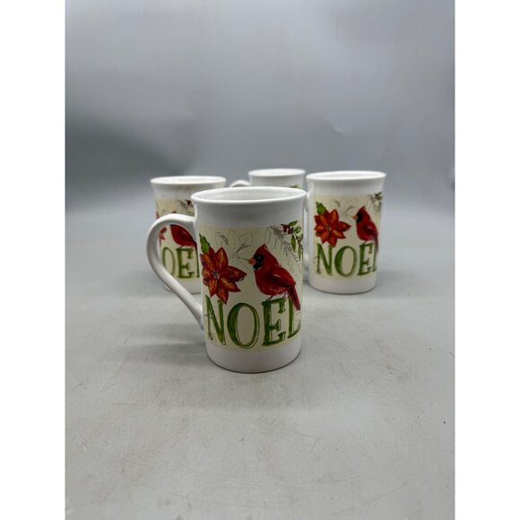 Set Of 4 Noel Cardinal Christmas Mugs royal norfolk coffee coco cup white READ - Picture 2 of 10
